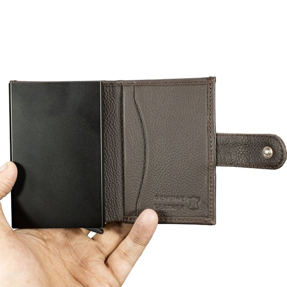 Automatic POP-UP, RFID Blocking Slim LEATHER ID Credit Card Holder - Picture 5 of 12